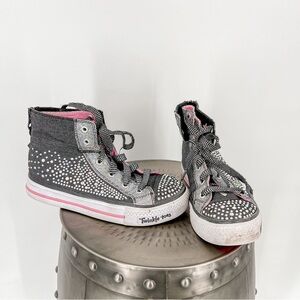 Skechers Twinkle Toes Hi Pewter Fabric Kids Sneaker